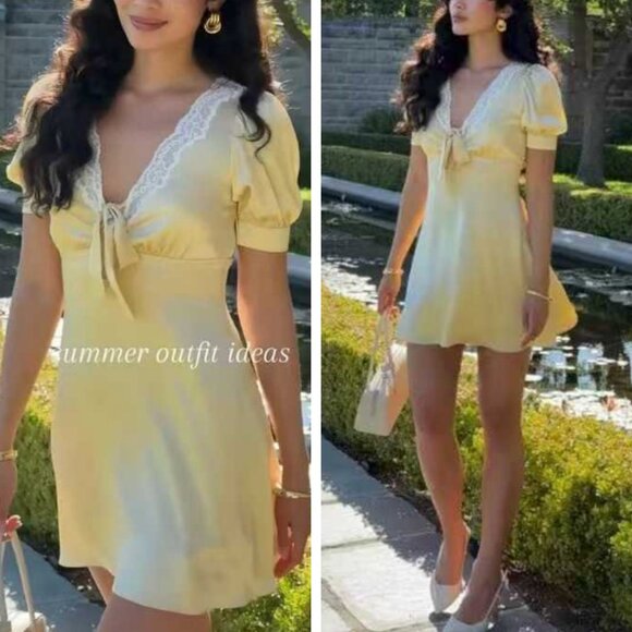 Reformation Avin Silk Mini Dress Blonde Yellow Beige Lace Party Casual French - Picture 1 of 12